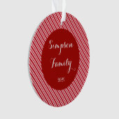 Red Striped Pattern Persoonlijke familienaam Ornament (voorkant)