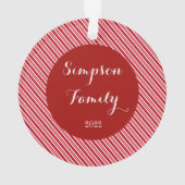 Red Striped Pattern Persoonlijke familienaam Ornament (achterkant)