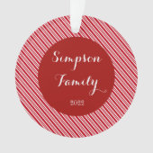 Red Striped Pattern Persoonlijke familienaam Ornament (voorkant)