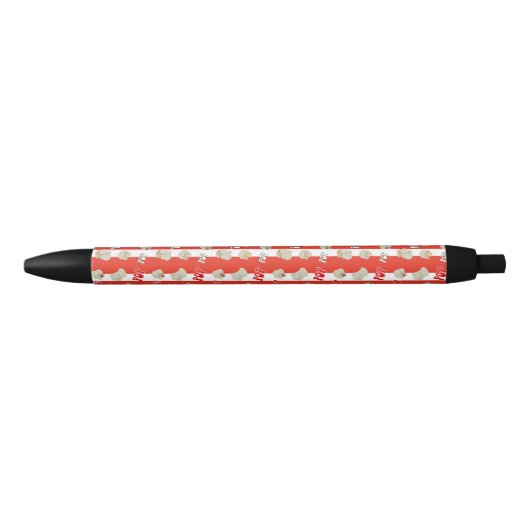 Red Striped Retro Popcorn Patroon Zwarte Inkt Pen (Voorkant)