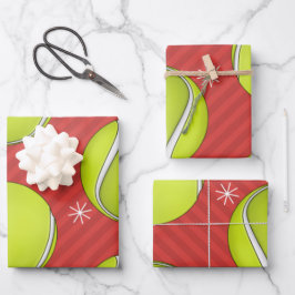 Red Striped Tennis kerstballen & Snowflakes Inpakpapier Vel