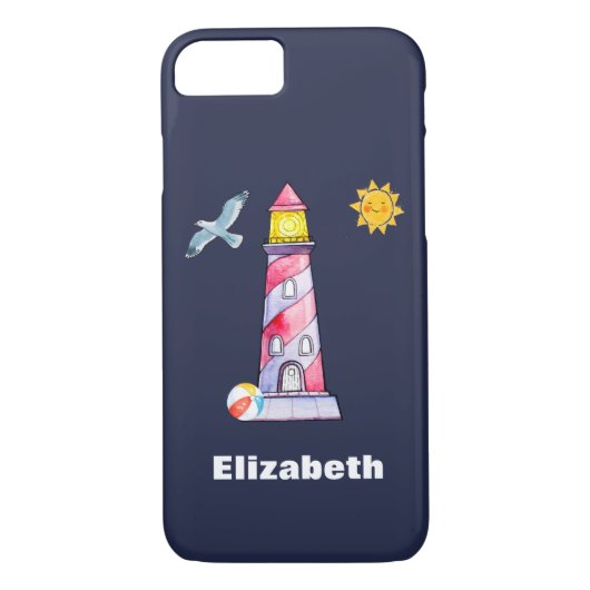 Red Striped Waterverf Lighthouse Custom Case-Mate iPhone Case (Achterkant)