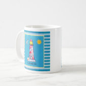 Red Striped Waterverf Lighthouse Custom Koffiemok (Voorkant links)