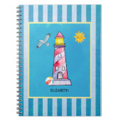 Red Striped Waterverf Lighthouse Custom Notitieboek (Voorkant)