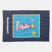 Red Striped Waterverf vuurtoren, speciaal aangepas Theedoek (Horizontaal)