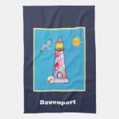 Red Striped Waterverf vuurtoren, speciaal aangepas Theedoek (Verticaal)