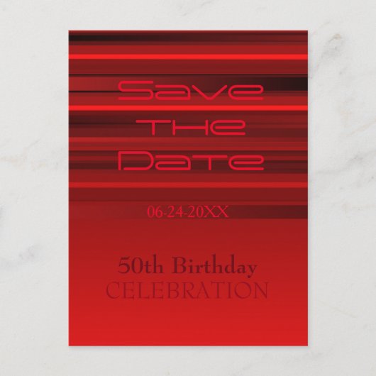 Red Stripes 50e verjaardag Save the Date Briefkaar Aankondigingskaart (Voorkant)