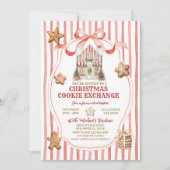 Red Stripes Bow Gingerbread House Cookies Exchange Kaart (Voorkant)