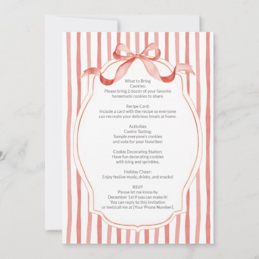 Red Stripes Bow Gingerbread House Cookies Exchange Kaart (Achterkant)