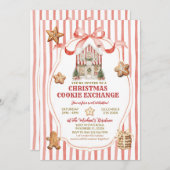 Red Stripes Bow Gingerbread House Cookies Exchange Kaart (Voorkant / Achterkant)