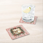 Red Stripes Bows Christmas Deer in Window Kartonnen Onderzetters (Insitu)