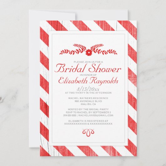 Red Stripes Bridal Shower Invitations Kaart (Voorkant)