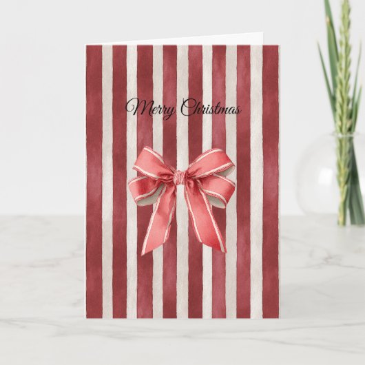Red Stripes Christmas Bow Kaart (Voorkant)