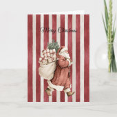 Red Stripes Christmas Santa Bag of Gifts Kaart (Voorkant)