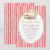 Red Stripes Christmas Tea Party Bridal Shower  Kaart (Voorkant / Achterkant)
