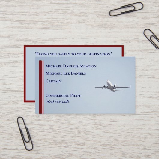 Red Stripes commerciële vliegtuig kapitein piloot Visitekaartje (Voorkant / Achterkant in situ)