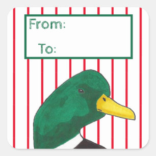 Red Stripes Cute Duck Vierkante Sticker