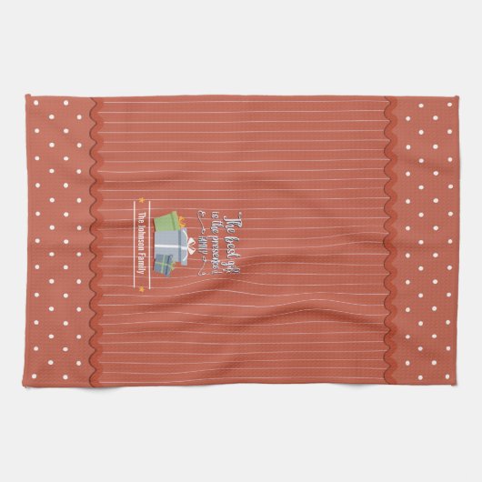 Red Stripes Family is het beste cadeau-monogram Theedoek (Horizontaal)