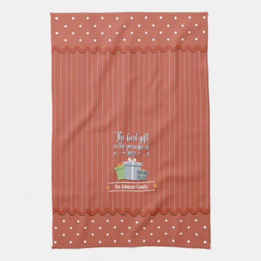 Red Stripes Family is het beste cadeau-monogram Theedoek (Verticaal)