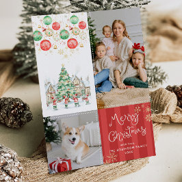 Red Stripes Feestelijke Groenen Vrolijk Kerstfeest Feestdagenkaart