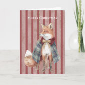 Red Stripes Fox Christmas   Kaart (Voorkant)