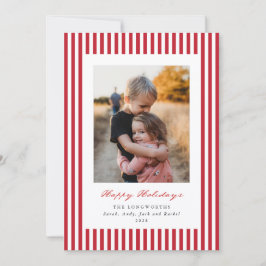 Red Stripes Happy Holidays Flat Photo Feestdagenkaart