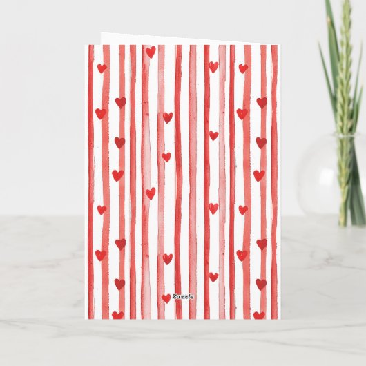 Red Stripes & Hearts Valentijnsdag Kaart (Achterkant)