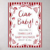 Red Stripes Italiaans Ciao Baby Baby shower Welkom Poster (Voorkant)