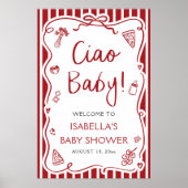 Red Stripes Italiaans Ciao Baby Baby shower Welkom Poster (Voorkant)