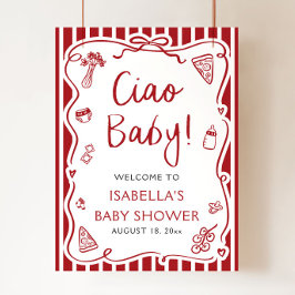 Red Stripes Italiaans Ciao Baby Baby shower Welkom Poster