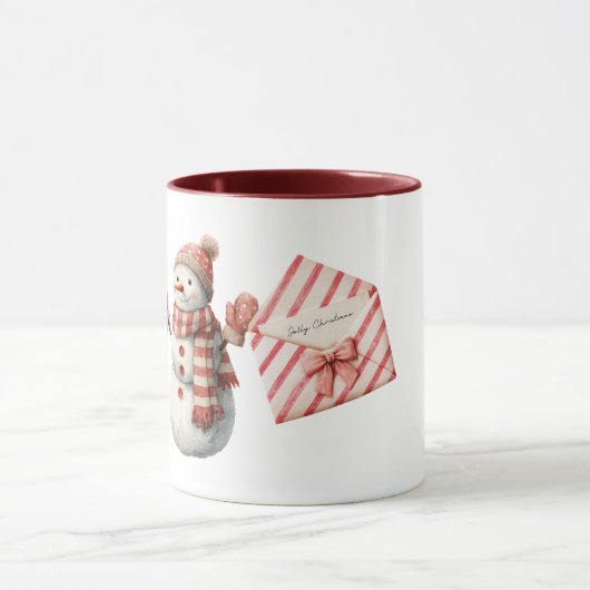 Red Stripes Jolly Christmas Snowman Mok (Midden)