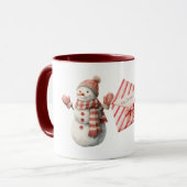 Red Stripes Jolly Christmas Snowman Mok (Voorkant links)