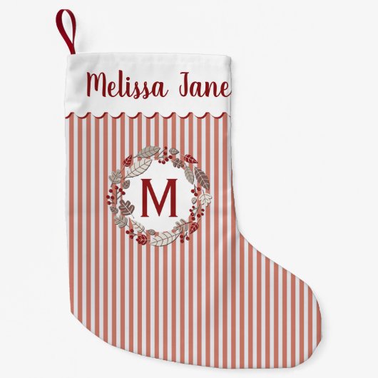 Red Stripes Kerstkrans Monogram Kleine Kerstsok (Voorkant)