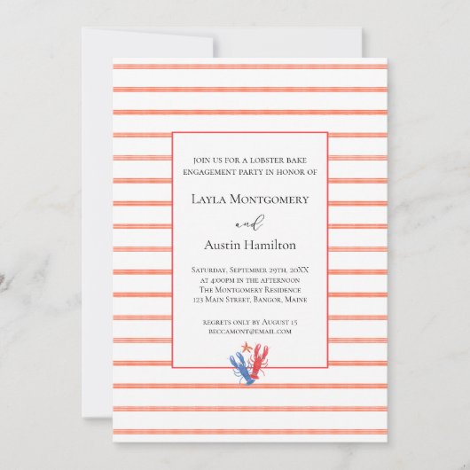 Red Stripes minimalistische kreeft verlovingsfeest Kaart (Voorkant)