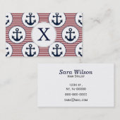 Red Stripes Navy Blue Anchor Nautical Pattern Visitekaartje (Voorkant / Achterkant)