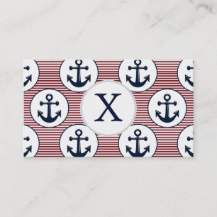 Red Stripes Navy Blue Anchor Nautical Pattern Visitekaartje