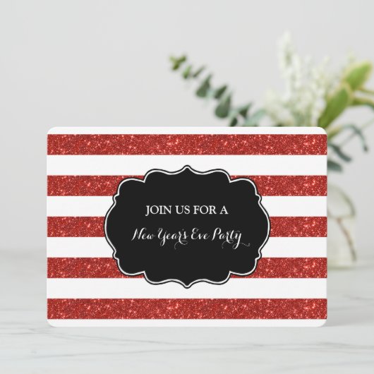 Red Stripes Nieuwjaarsfeest Uitnodiging (Staand voorkant)