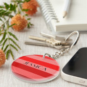 Red Stripes Patroon Gepersonaliseerde naam Sleutelhanger (Voorkant Rechts)