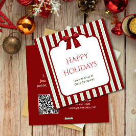 Red Stripes & Red Bow Custom Corporate Greetings Feestdagenkaart