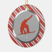 Red Stripes Snowboarder Persoonlijke Kerstmis Keramisch Ornament (Links)