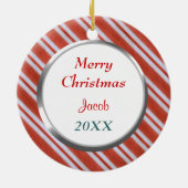 Red Stripes Snowboarder Persoonlijke Kerstmis Keramisch Ornament (Achterkant)