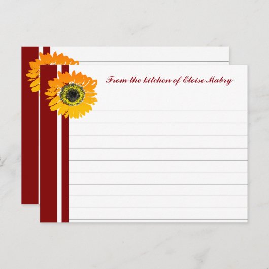 Red Stripes Sunflower Personalized Recipe Cards Briefkaart (Voorkant / Achterkant)