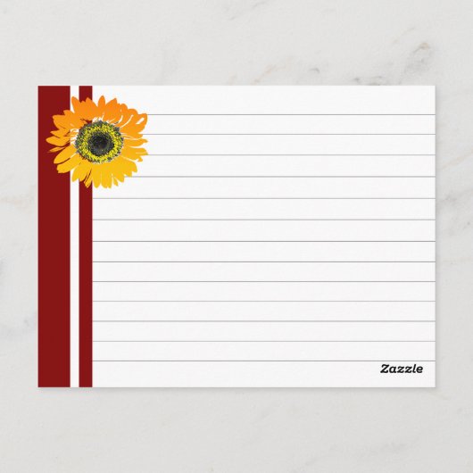 Red Stripes Sunflower Personalized Recipe Cards Briefkaart (Achterkant)