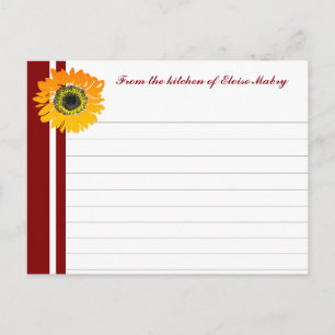Red Stripes Sunflower Personalized Recipe Cards Briefkaart
