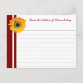 Red Stripes Sunflower Personalized Recipe Cards Briefkaart (Voorkant)