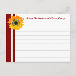 Red Stripes Sunflower Personalized Recipe Cards Briefkaart