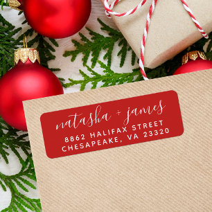 Red Stylish Script Return Address Etiket