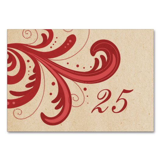 Red Stylish Swirls Table Kaart (Voorkant)