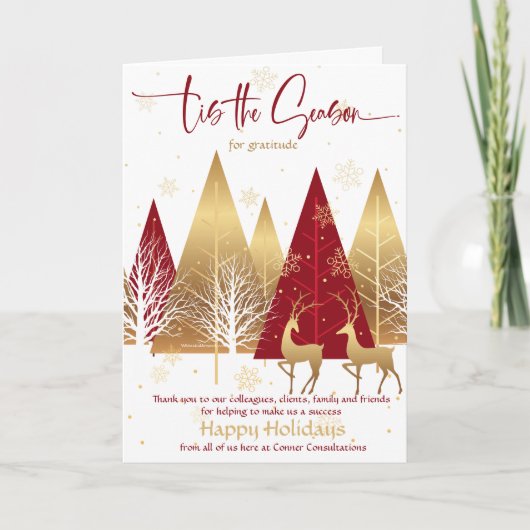Red Stylized Xmas Trees Bedrijfs Groet Invitati (Voorkant)
