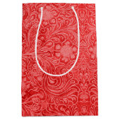 Red Suede Leather Floral Pattern Medium Cadeauzakje (Voorkant)